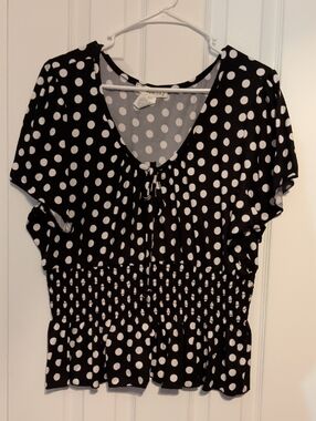 Eye Candy Black & White Polka Dot Smocked Peplum Top Sz 3X